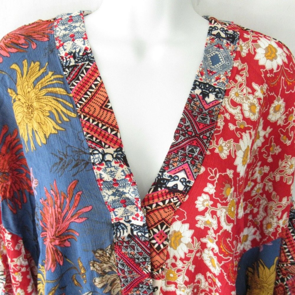 Umgee Top Mixed Floral Ruffle Sleeve Ruffle Boho - Picture 3 of 8